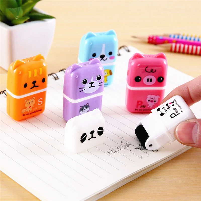 Cute Roller Animal Rubber Pencil Eraser Set Stationery Novelty Children Gift