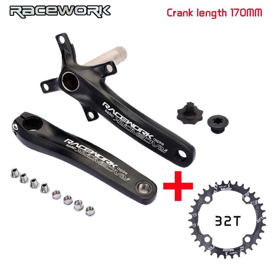 RaceworAluminiumlegierung Fahrrad Kurbel Kettenrad Berg Fahrrad Innenlager Kurbel рифленый диск MTB 104BCD велосипед Teil - Цвет: black 170 32T