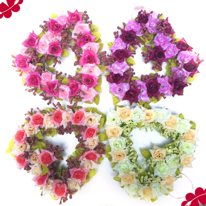 

Artificial Rose Flower Heart-shaped Flower Garland Romantic Wedding Decorative Silk Garlands Flower Wreaths for Wedding Party