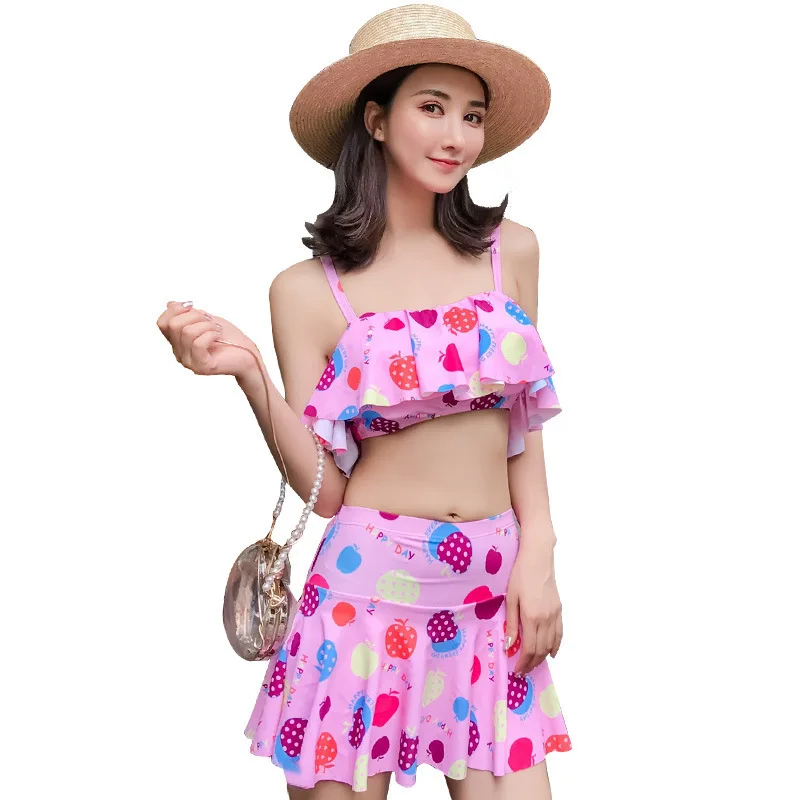

Bathing Suit Women's Split Type Two Piece Set Small Bust Gathering Bikini Graceful South Korea Conservative Belly Covering Boxer