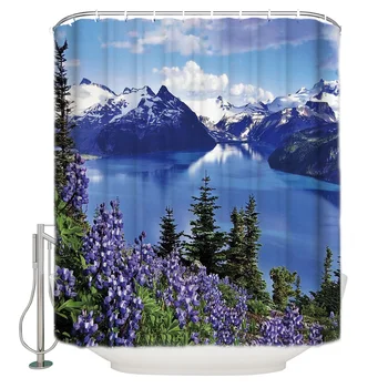 

The Lake Is Surrounded By Scenic Views And Mountains Polyester Fabric Shower Curtain