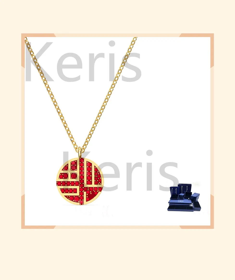

Saw classic new blessing full fu necklace red round crystal modern pattern and chinese culture fu female jewelry new year gift