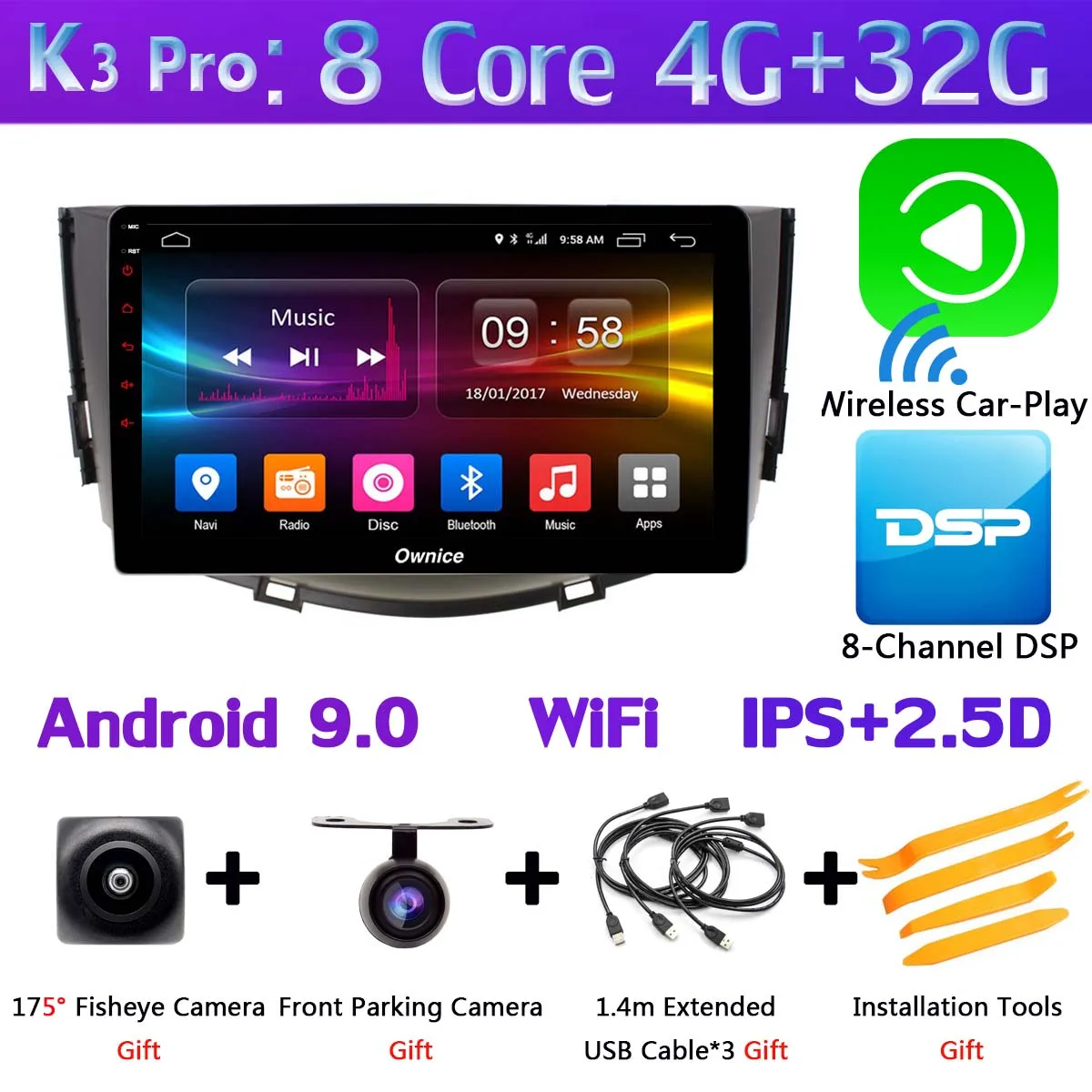 360 ° панорамный 4G LTE Android 9,0 8Core 4+ 64G gps радио SPDIF DSP CarPlay автомобильный мультимедийный плеер для Lifan X60 2011- головное устройство - Цвет: K3 Pro CarPlay