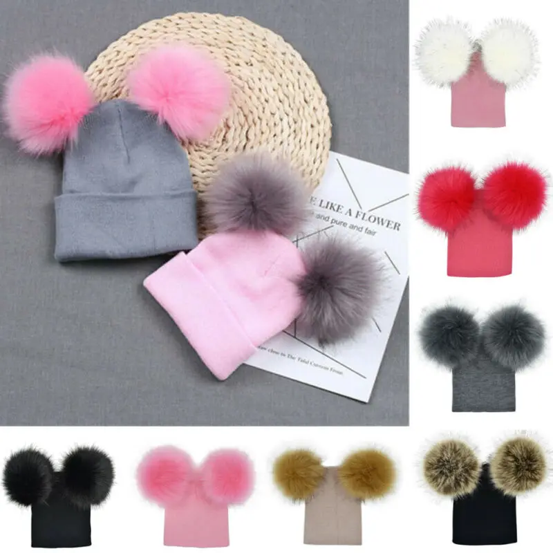 Infant Baby Girl Boy Kids Winter Pompom Ball Knit Woolen Hat Cap Beanie Lovely Child Warm Double Fur Pom Beanies