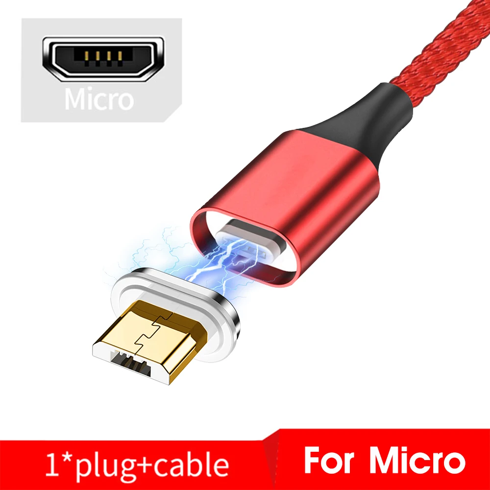 Новое магнитное зарядное устройство для мобильного телефона, кабель для быстрой зарядки type-C Micro USB C USBC для зарядного устройства Smasung, шнур для зарядки 3A - Цвет: Red-Micro