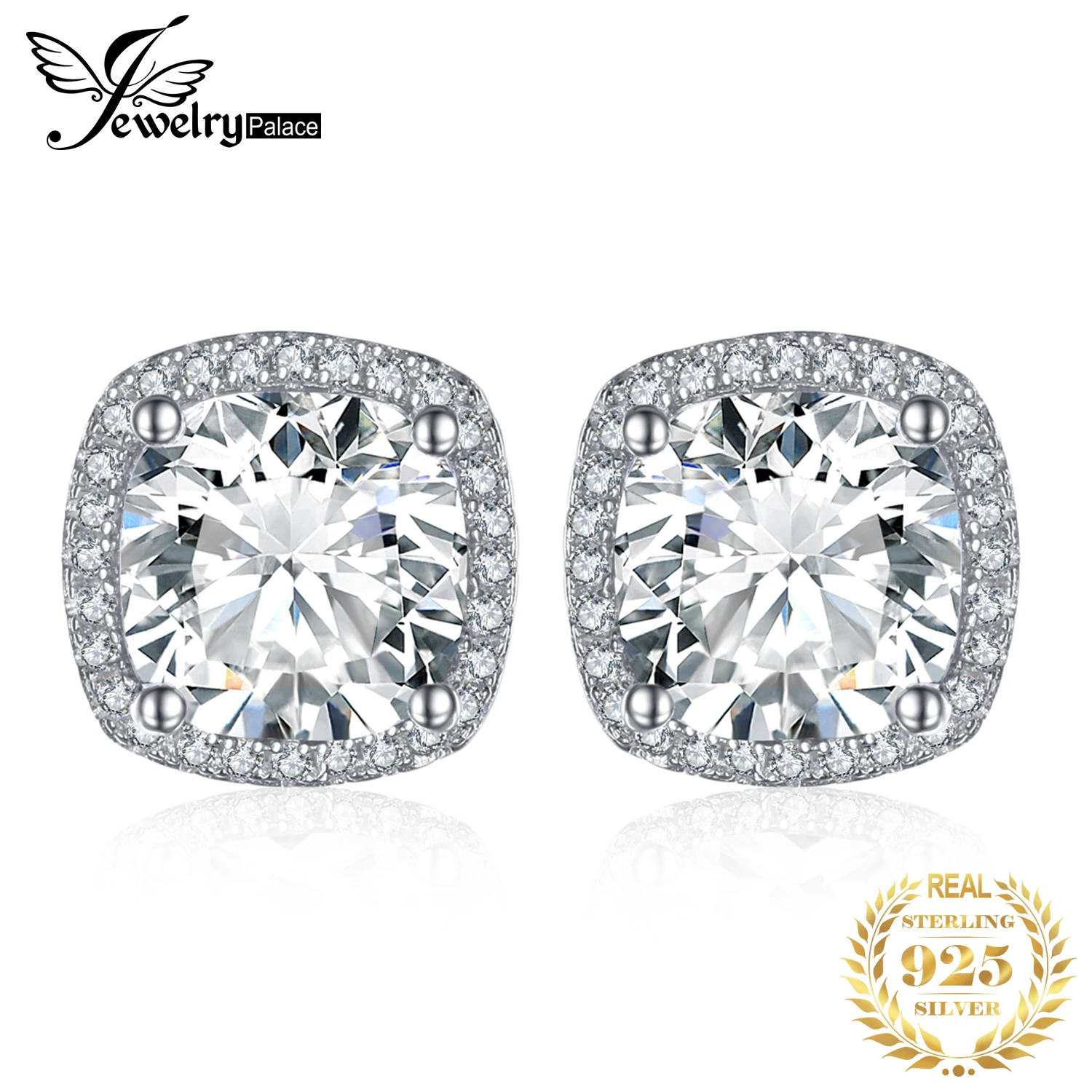 JewelryPalace Cushion 5ct Halo Stud Earrings 925 Sterling Silver Jewelry Wedding Earring for Women Fine Gifts For