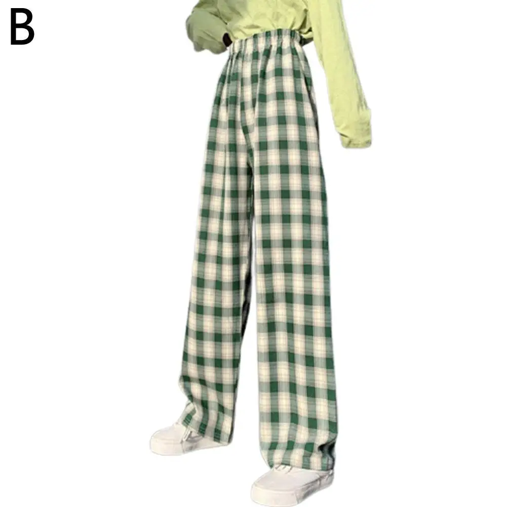 Women's Wide-leg Trousers Plaid Casual Mid-waist is Thinner and High-loose Fashion Mid-waist Trousers Dark Green Grid Pattern mother of the bride pant suits