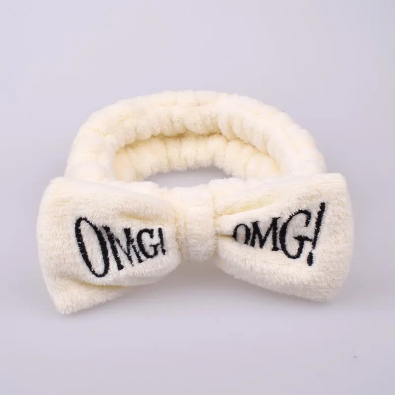 OMG-mi Горячая OMG письмо коралловый флис мыть лицо ободок с бантиком для женщин девушек держатели головных уборов резинки для волос аксессуары для волос в виде тюрбана - Цвет: OMG-mi