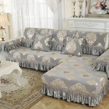 

Fyjafon Sofa Cover Chenille Sofa Towel Non slip Sofa Couch Cover 18cm lace edge Green Washable Sofa Cover Not a set Slipcovers