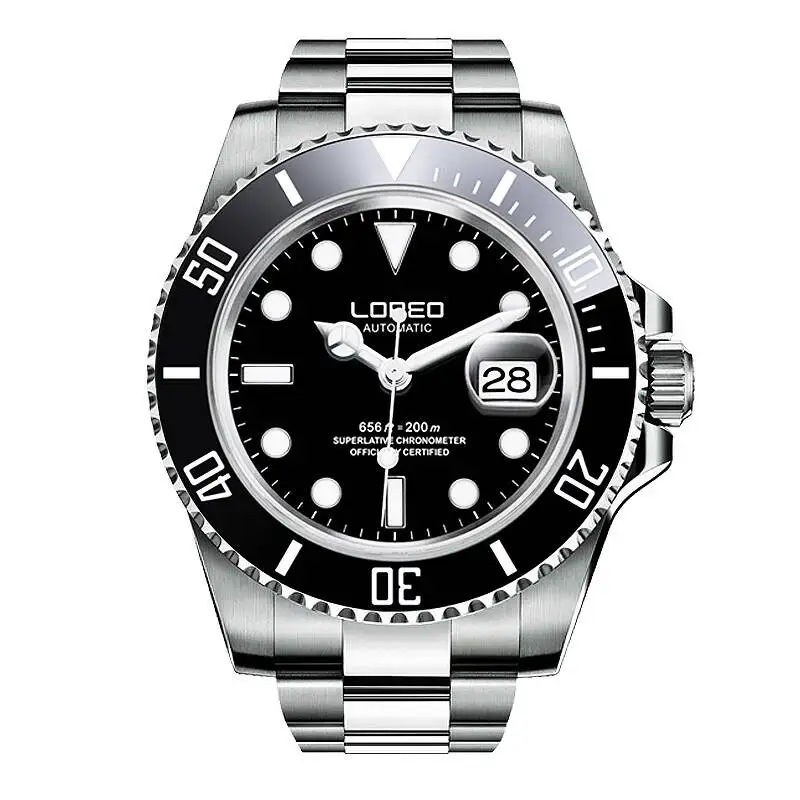 LOREO 9201 немецкие часы diver 200 м oyster perpetual автоматические механические Pro Diver аналоговые автоматические спортивные из нержавеющей стали - Цвет: Black dial