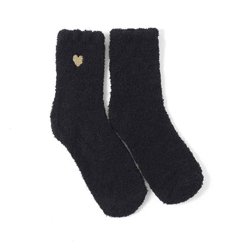 Новинка, женские носки на осень и зиму, золотые шелковые носки с вышивкой в виде сердца, коралловые бархатные толстые теплые домашние носки-тапочки для сна - Цвет: B