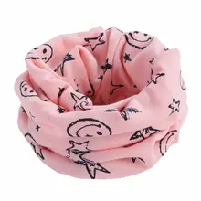 Детский хлопковый бесконечный петлевой шарф со смайликом и звездным принтом, кольцо на шею, теплый однотонный 517D