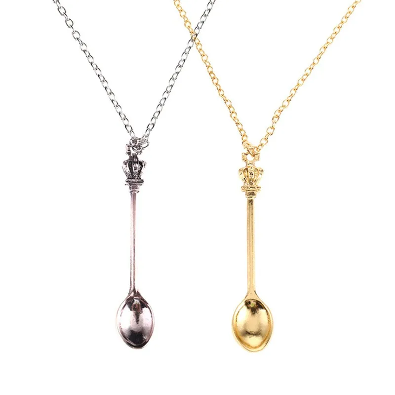 

Crown Mini Tea Spoon Pendant Necklace female necklace Classical royal alice Snuff Chain 2019 new jewelery best birthday gift