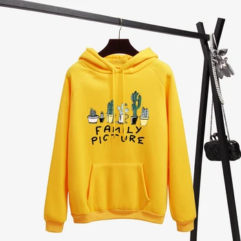 

Winter Coat Loose Thick Hoodies Women Sweatshirt Kawaii Cactus Family Picture Harajuku Pullover Office Lady Feminino Clothes