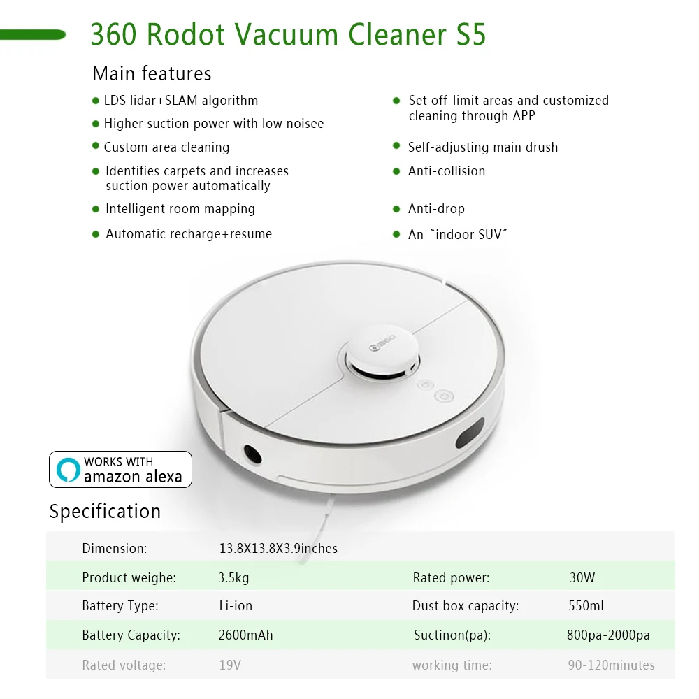 Робот пылесос 360 S6 S7 Pro S9 1800PA Влажная и сухая Швабра для пола управление через