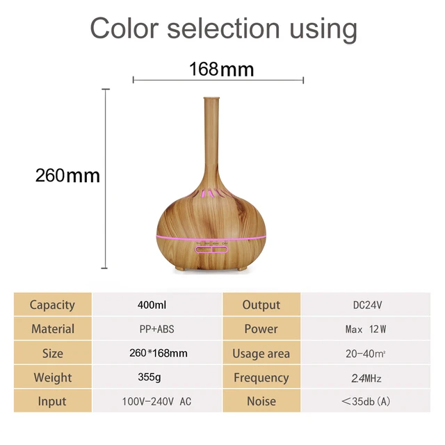 400ml Wood Grain Diffuser For Essential Oil Ultrasonice Aromatherapy Diffusers Aroma Cool Mist Remote Control Humidifier Timer 5