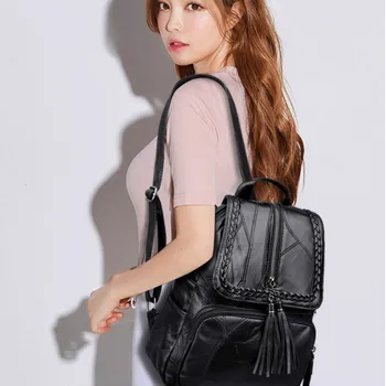 

Black bag 2019 new female bag Korean version of women's backpack pu shoulder bag outdoor travel bag casual bag student bag