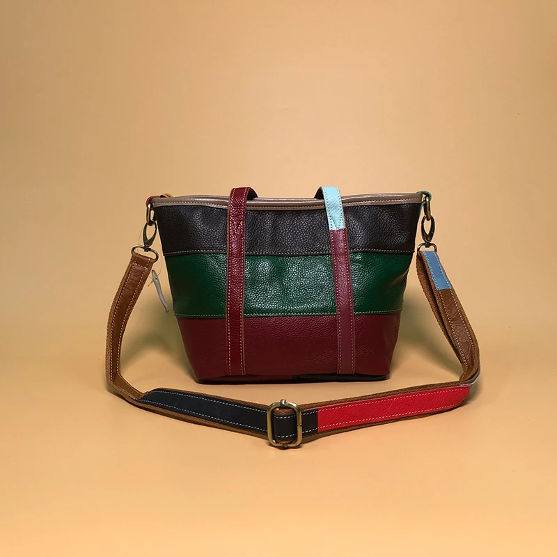 Women's Multicolored Stitching Leather Famous Women's Bag Designer Handbag Deluxe Women's Bag