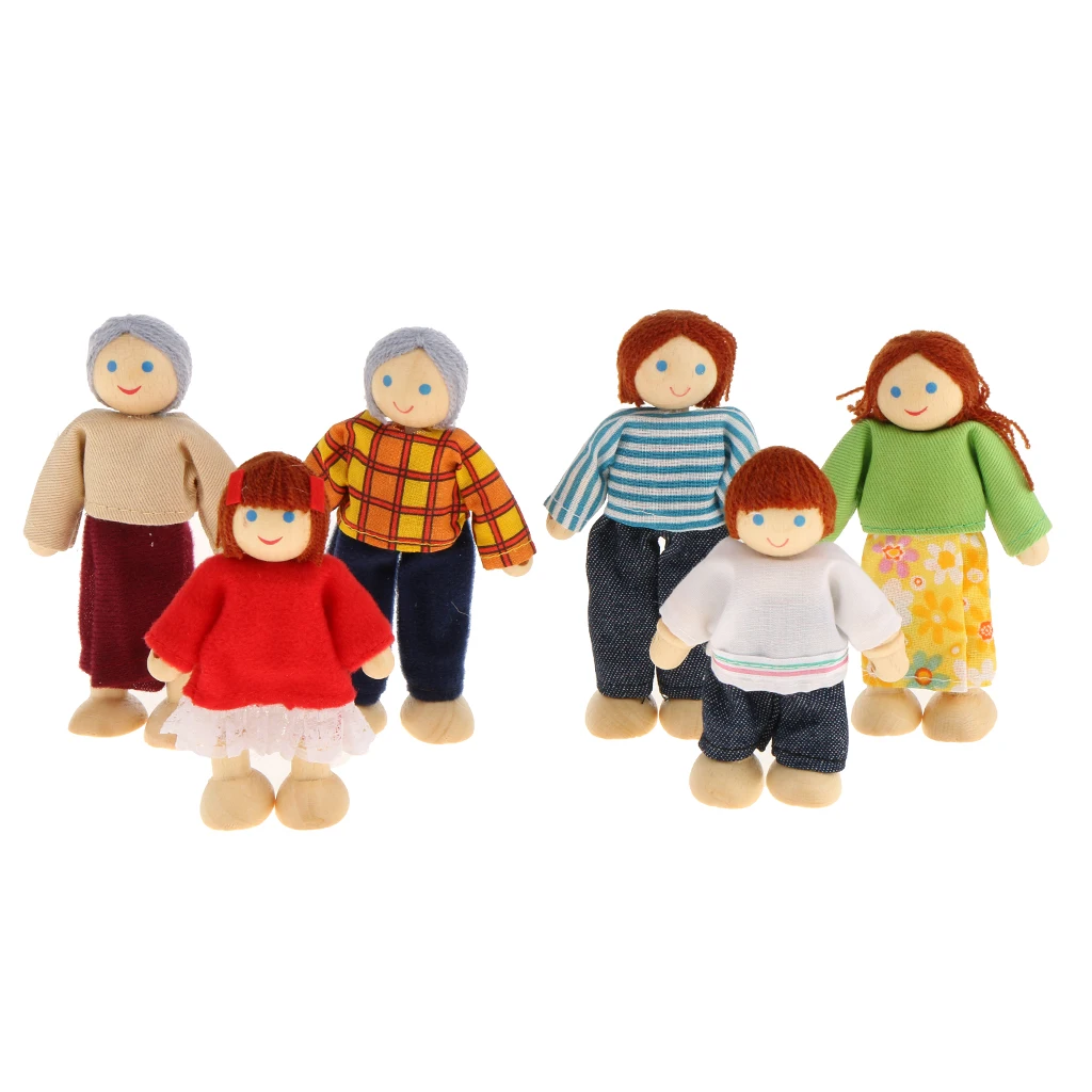 7 Pack Dollhouse Dolls Wooden Doll Family Pretend Play Figures, Family Role Play Pretend Play Mini People Figures