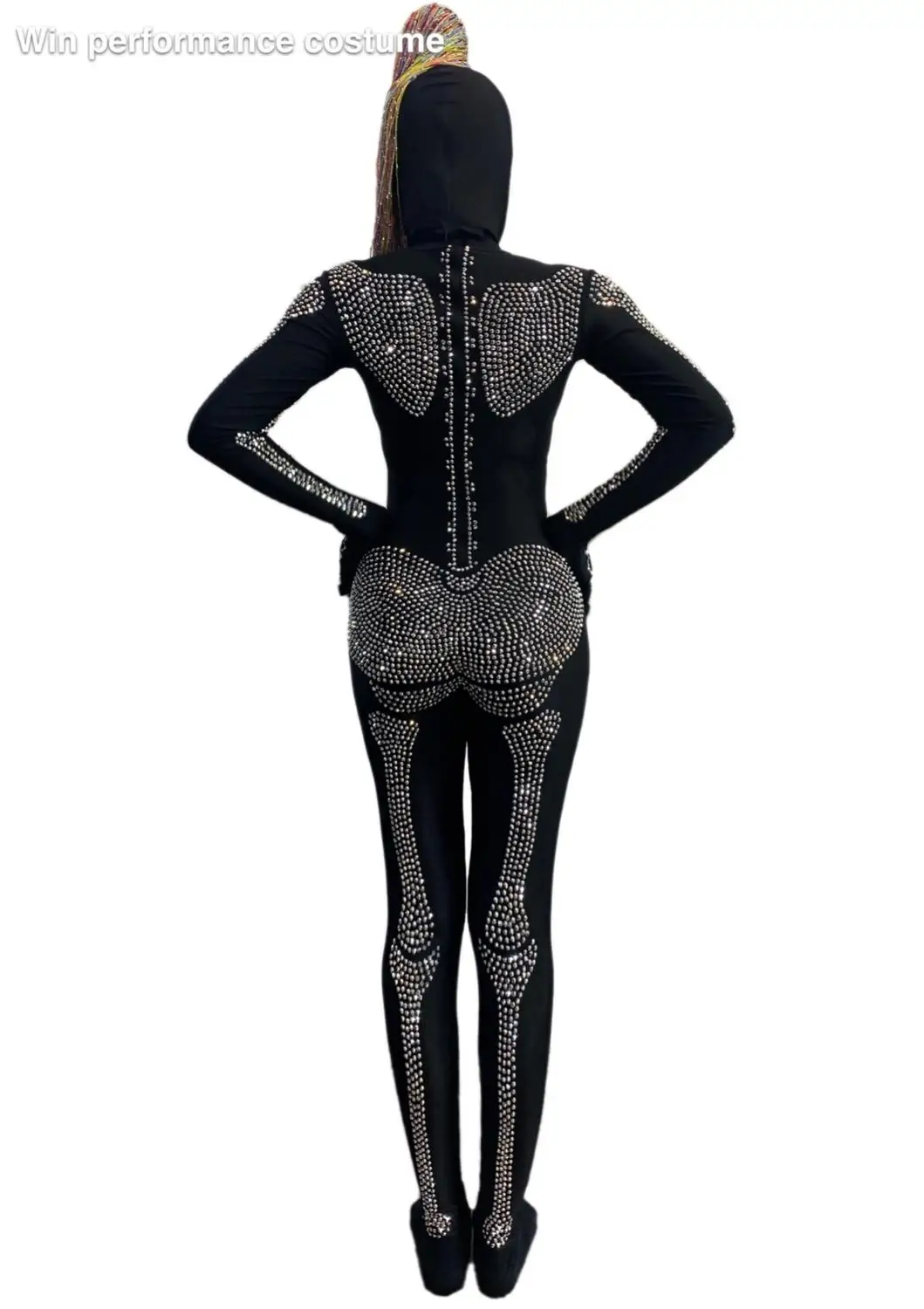 Halloween Outfit Bodysuit Singer Party Show Shining Wear Stage Rhinestone Costume Skull mask headgear Cosplay Adult Scary