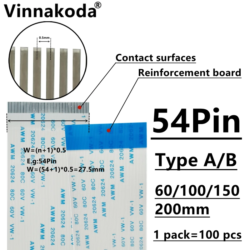 

10PCS/100PCS AWM 20624 80C 60V VW-1 FFC-0.5MM-54Pin TypeA/B 60/100/150/200MM