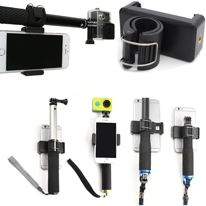 Adjustable Selfie Monopod Phone Mount High Quality Phone Lock Clip Holder Adapter for Gopro Hero 4 3+ 3