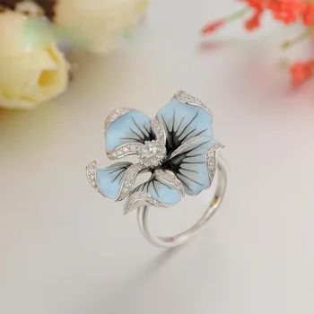 

Fashion Blue Color Flower Zircon Ring High-end Classical High Quality Wedding / Party / Anniversary Ring for Woemn Best Gift
