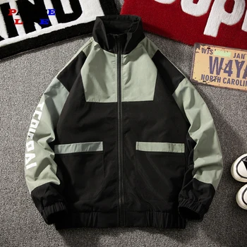 

Hip Hop Jacket Windbreaker Men Japan Harajuku Multi Pockets Jacket Color Block Patchwork Coat Autumn Zip Jackets Casual