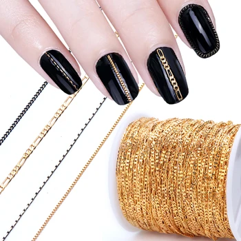

100cm 3D Alloy Nail Art Decorations Gold Black Metal Chain Snake Bone Punk Style DIY Charm Manicure Jewelry Accessories LA780-2