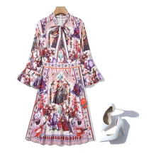 Подиумное дизайнерское платье с бантом, модное мини-платье с расклешенными рукавами, винтажное элегантное женское платье с цветочным рисунком