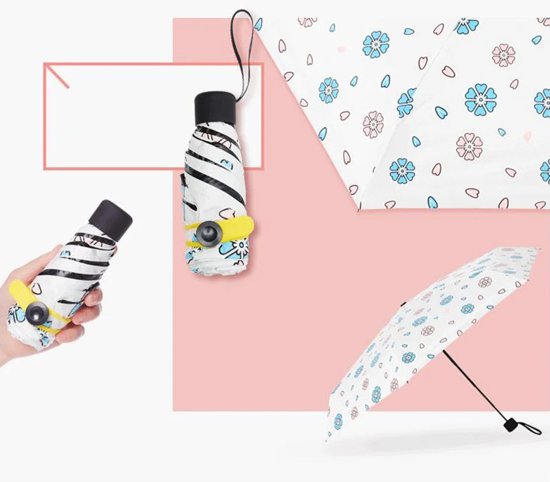 Portable Cartoon Umbrella Rain Women Folding Umbrellas Female Sunny Parasol Lovely Paraguas Mini Pocket Umbrella