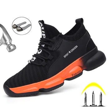 

Fashion Work Safety Shoes Sneaker Ultra-light Soft Bottom Men Breathable Safety Shoes Anti-smashing Steel Toe Shoes Work Boots