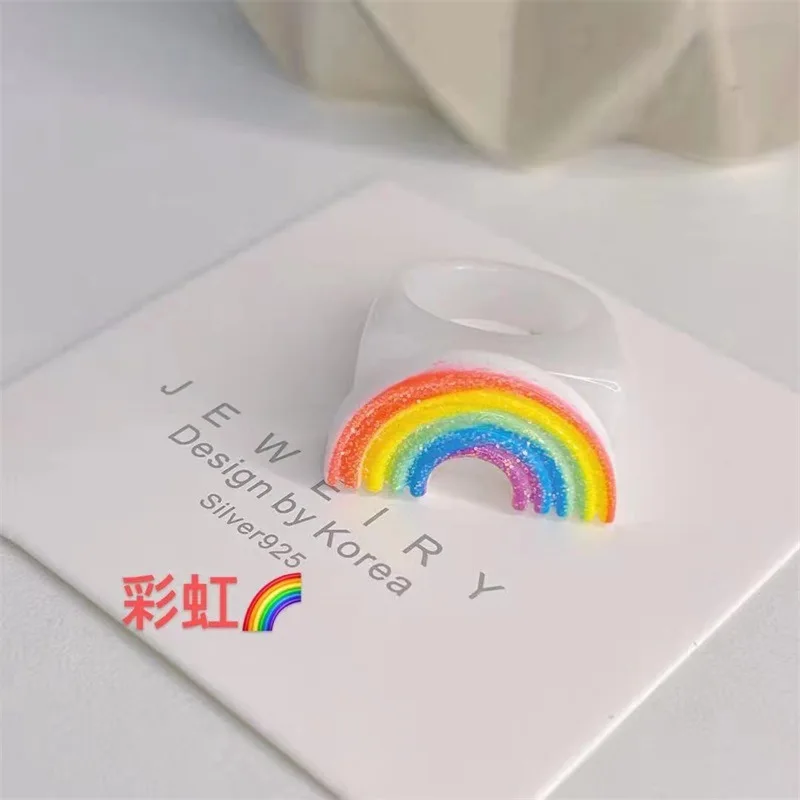 finger ring Women Girls Funny Children Finger Ring Summer Jewelry Gift Cute Cartoon Smile White Cloud Rainbow Resin Acrylic Rings