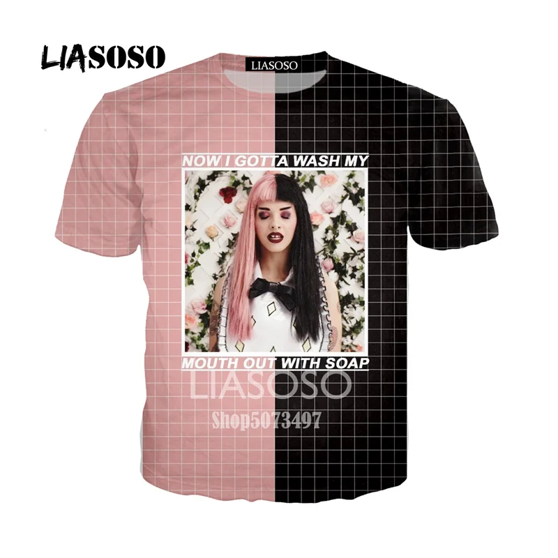 Темно-серый LIASOSO New 3D Color Printing Singer Melanie Martinez Women Men T-shirt Casusl Fashion Summer O-Neck Short sleeve - Цвет: Темно-серый