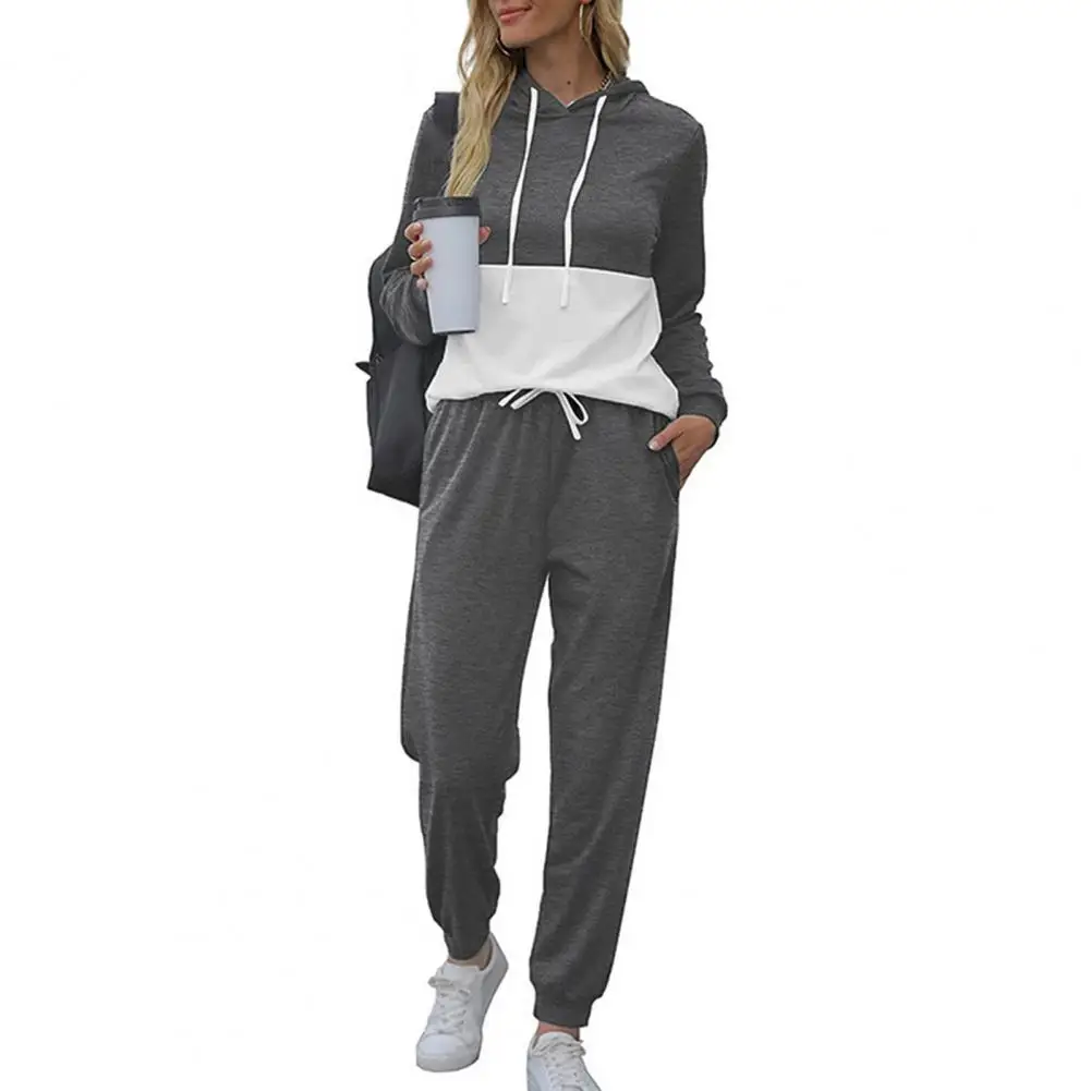 NEW Sporty Women's Hooded Long Sleeves Patchwork Drawstring Casual Tracksuits