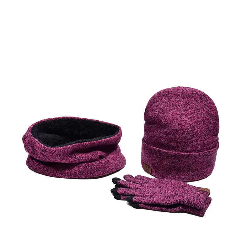New ladies knit hat bib gloves three-piece suit high-grade autumn and winter warm caps wool plus velvet winter hat tide