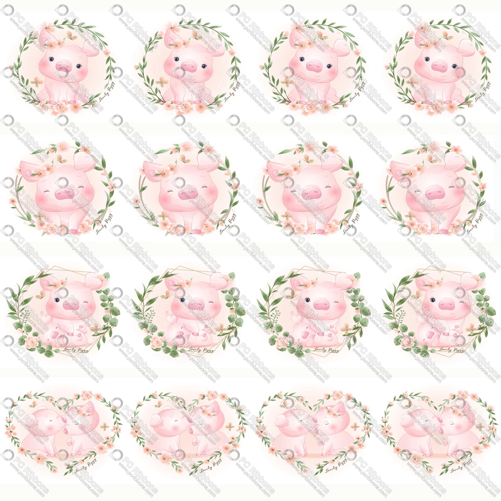 

1"-3" Cute Pig Cartoon Printed Design Customized Lanyard/Satin/Grosgrain Ribbon for Crafts DIY Handmade Materials Hair Bow CA209