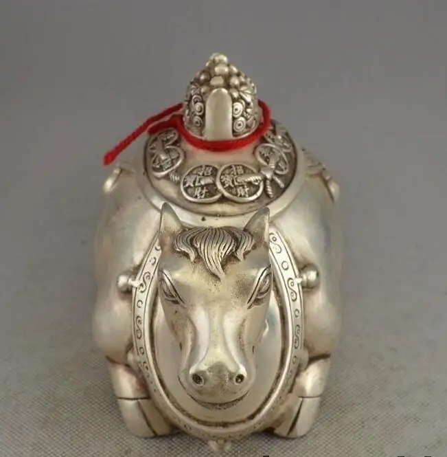 Китайский тибетский серебряный конь, кувшин, чайник, статуя Лаки