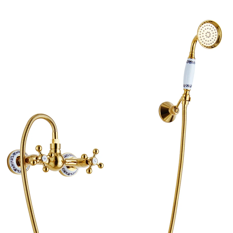 

Смеситель для ванны, смеситель для холодной и горячей воды с ручной насадкой для душа, латунная позолоченная пластина, Набор смесителей для душа, смеситель для туалета, смеситель для биде