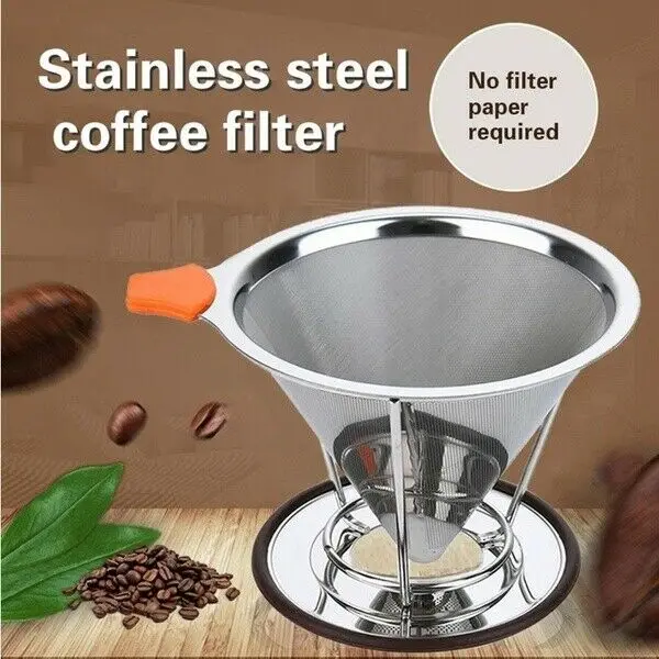 Нержавеющая сталь безбумажный залить кофе многоразовый конус кофе капельница Фильтр Портативный многоразовый