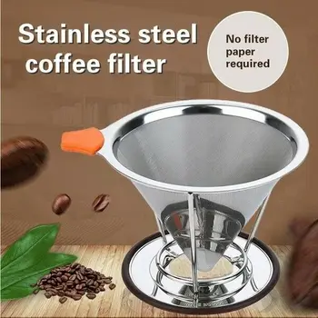 

Stainless Steel Paperless Pour Over Coffee Reusable Cone Coffee Dripper Filter Portable Reusable