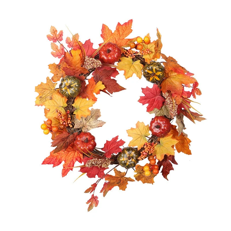 Thanksgiving Autumn Color Wreath Pumpkin Valley Spike Maple Leaf Wicks Christmas Home Window Decorations