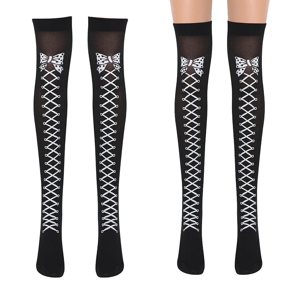 Halloween Bowknot Print Over Knee Crossover Bow Socks Thigh Highs Party Costumes Stockings Women Halloween Costume Fancy Dress