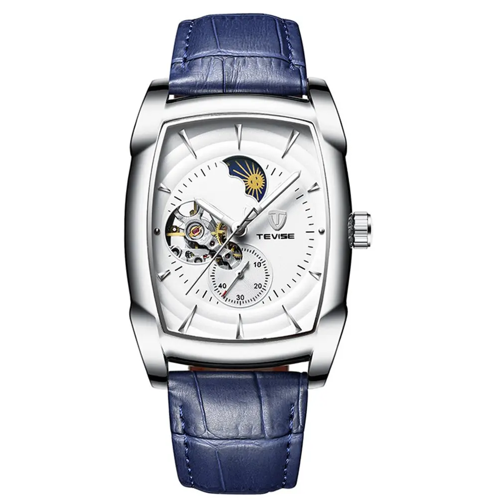 Мужские часы TEVISE автоматические механические Moon phase Tourbillon мужские кожаные