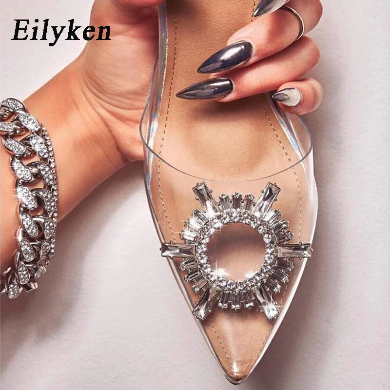 Eilyken/Новинка; прозрачные туфли-лодочки из ПВХ; Каблук из плексигласа; Высокий каблук-шпилька; острый носок; со стразами; женские свадебные туфли-лодочки