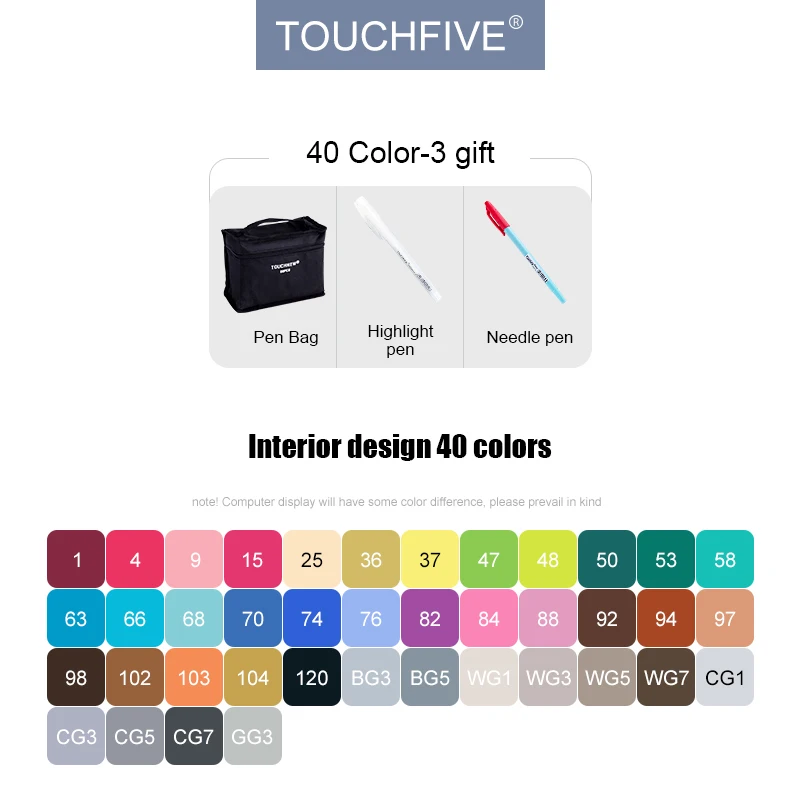 40-Interior-Set TouchFive маркеры 30/40/60/80/168 на алкогольной основе, набор художественных маркеров профессионального качества для рисования манги, фэшн эскизов - Цвет: 40-Interior-Set