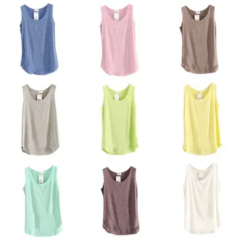 

Summer Shirt Women Bamboo Cotton Sleeveless Round Neck Loose Candy Color T Shirt Ladies Vest