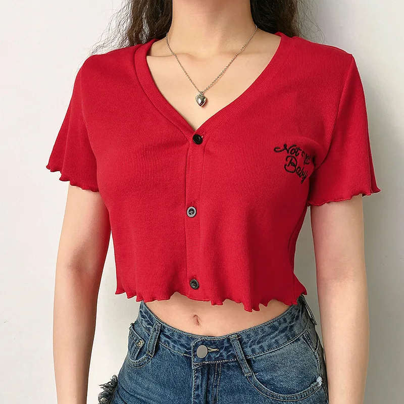 

Female Cardigan Women Knitted Button Cardigans Summer Embroidery Short Sleeve Crop Tops Casual Basic Sweater Women