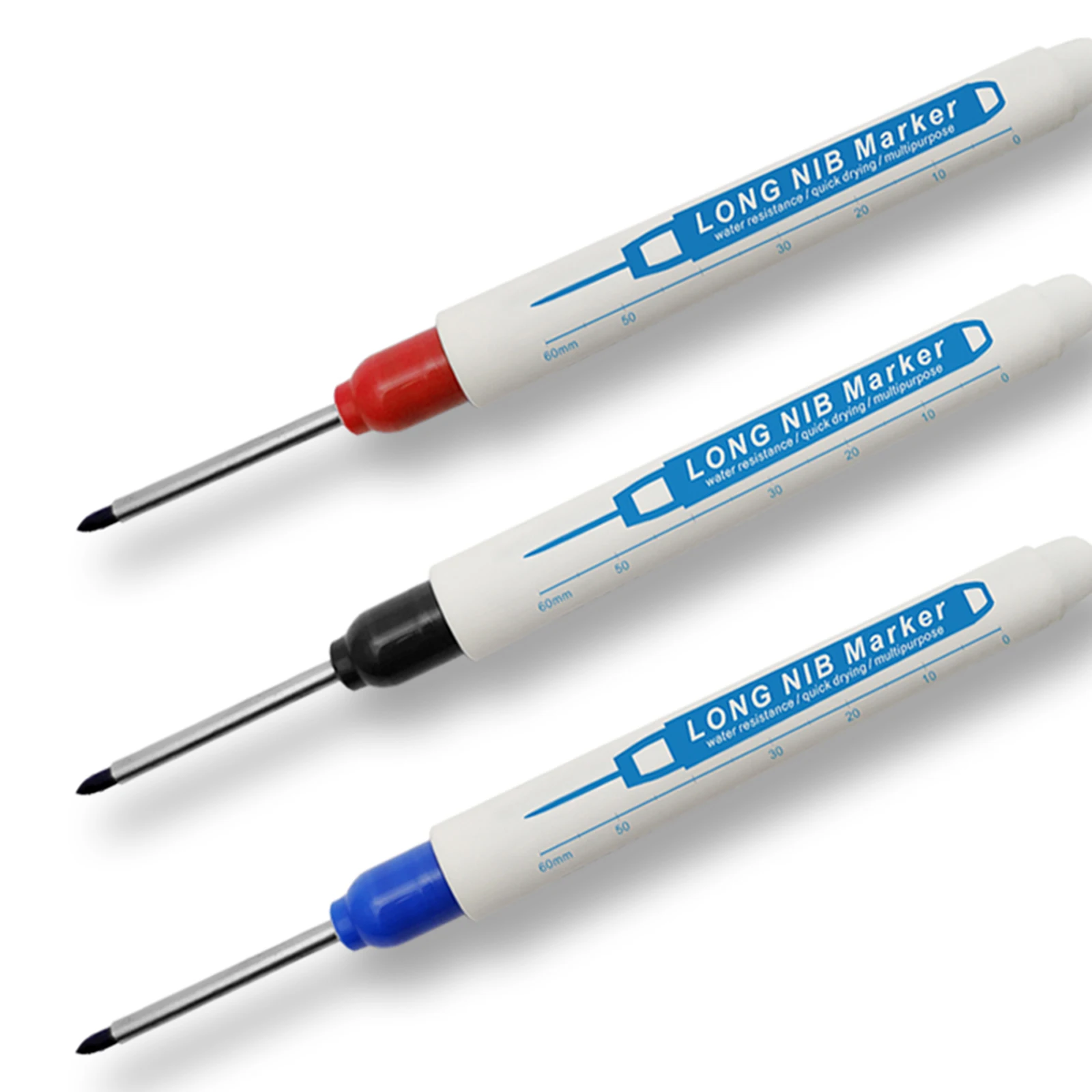 3pcs Long Head Markers Bathroom Woodworking Decoration Multi-purpose Deep Hole Marker Pens Pen Red/Black/Blue Ink | Канцтовары для