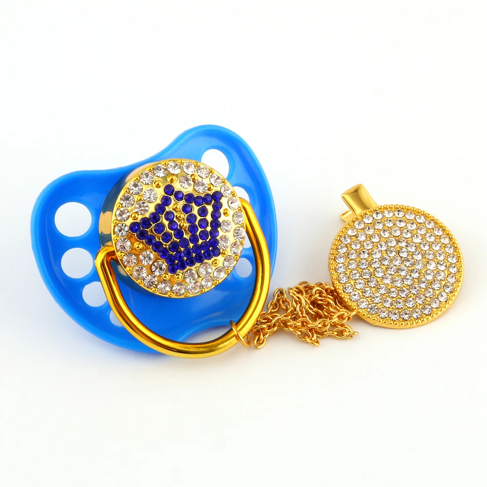 Luxury Pacifiers For Babies Rhinestone Green Bling Crown Orthodontic Nipple Silicone Soother Baby Dummy Clips
